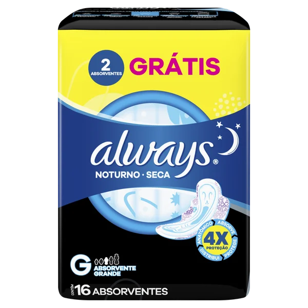 Imagem de ABSORVENTE ALWAYS NOTURNO TAM: G SECA C/ABAS 16UN